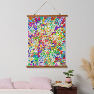 Farbige Punkte Spiralen Handmalerei 2 Wandteppich Mit Holzrahmen