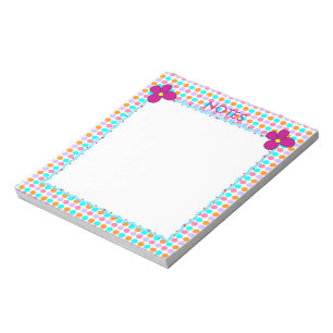 Farbige Punkte und rosa Blume Notizblock