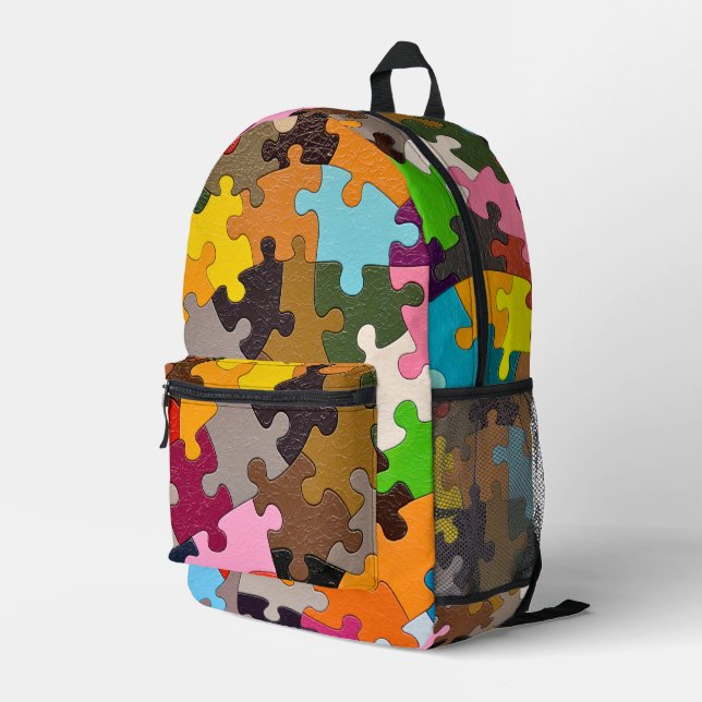 Farbige Puzzleteile Bedruckter Rucksack (Rückseitige Ecke Rechts)