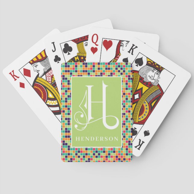 Farbige Quadrat Blöcke H Monogramm, Fahrradabspiel Spielkarten (Rückseite)
