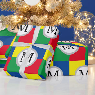 Farbige Quadrate benutzerdefinierte Monogramm Geschenkpapier
