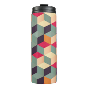 Farbige Quadrate, geometrisches Retro-Muster. Thermosbecher