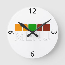 Farbige Quadrate Menütext Grafik Runde Wanduhr