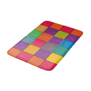 Farbige Quadrate und Streifen Badematte