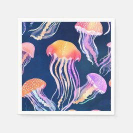 Farbige Quallen | Ozean Tier Aquarell Serviette