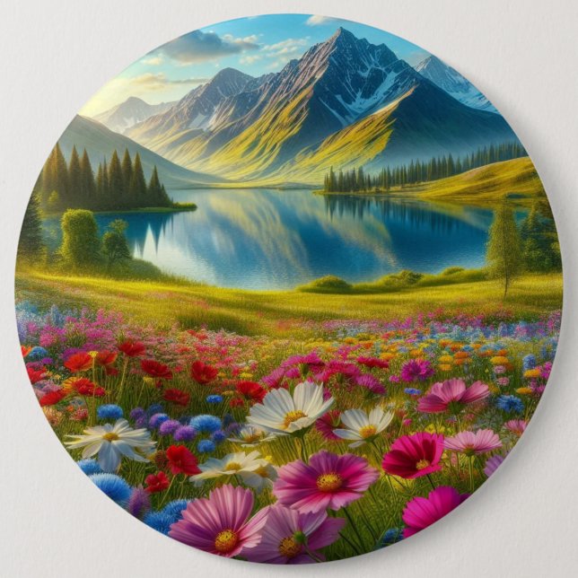 Farbige Quelle/blühender Bergsee Button (Vorderseite)
