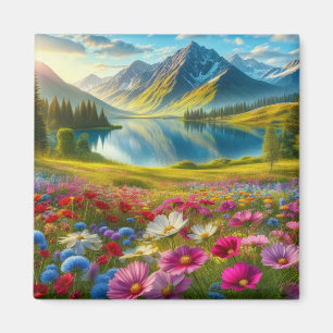 Farbige Quelle/blühender Bergsee Magnet