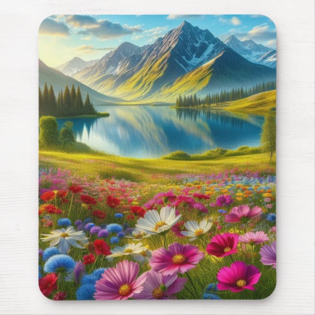 Farbige Quelle/blühender Bergsee Mousepad (Vorne)