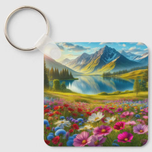 Farbige Quelle/blühender Bergsee Schlüsselanhänger