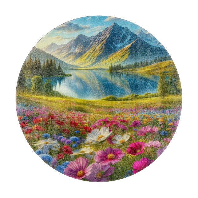 Farbige Quelle/blühender Bergsee Schneidebrett (Vorderseite)