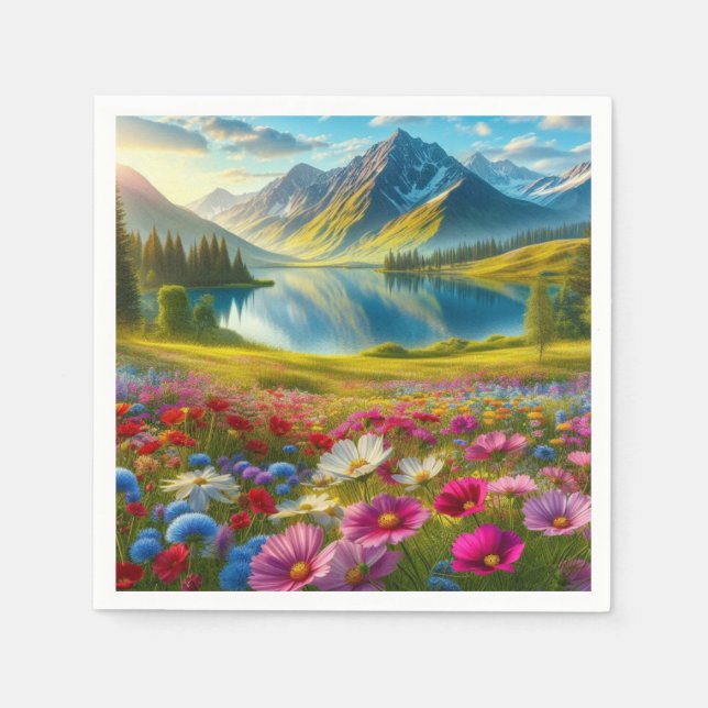 Farbige Quelle/blühender Bergsee Serviette (Vorderseite)