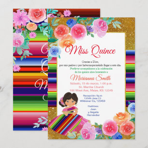 Farbige Quinceanera Florale Mexikanische Miss Quin Einladung