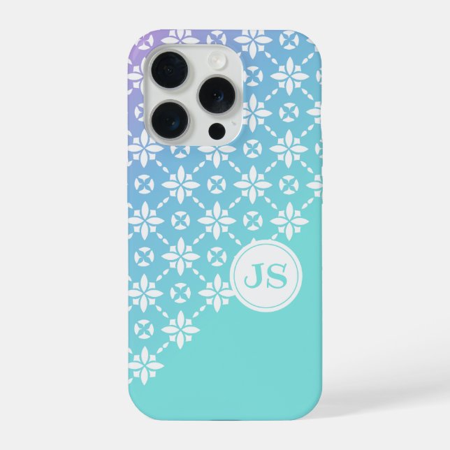 Farbige Rainbow-Blume Muster Monogramm-Initialen iPhone 15 Pro Hülle (Rückseite)