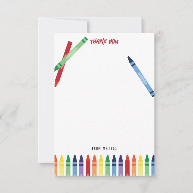 Farbige Rainbow Crayons Niedlich Monogram Kids Dankeskarte (Vorderseite)