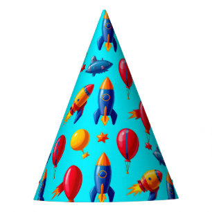 Farbige Raketen, Ballons, Sterne und U-Boote Partyhütchen