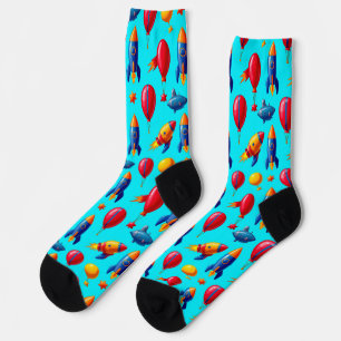 Farbige Raketen, Ballons, Sterne und U-Boote Socken