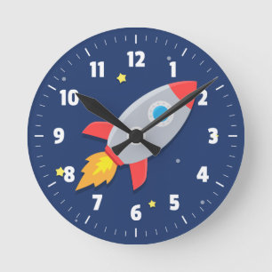 Farbige Raketenschiff, Weltraum, für Kinderzimmer Runde Wanduhr