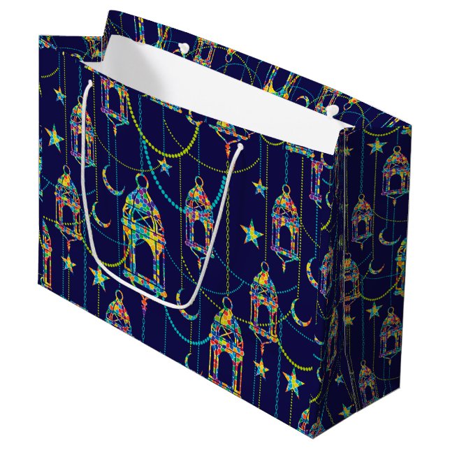 Farbige Ramadan-Symbole Große Geschenktüte (Vorderseite Schrägansicht)