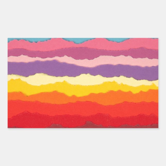 Farbige Ränder aus gerissenem Papier. Rechteckiger Aufkleber (Vorderseite)