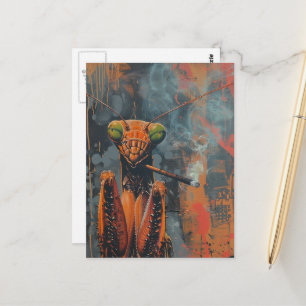 Farbige rauchende Gottesanbeterin Surreal Postkarte