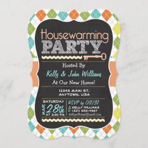 Farbige Raute; Chalkboard Housewarming Party Einladung