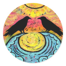 Farbige Raven auf Ozeanwellen-Sticker