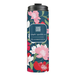 Farbige Red Floral Business QR Code Blau Thermosbecher
