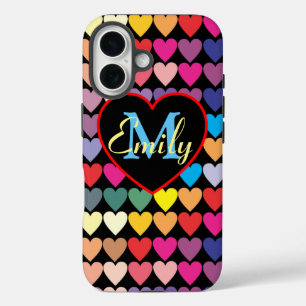 Farbige Regenbogen-Herzen Personalisiert iPhone 16 Hülle