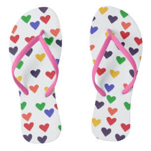Farbige Regenbogen-Herzen Rosa Riemen Flipflops
