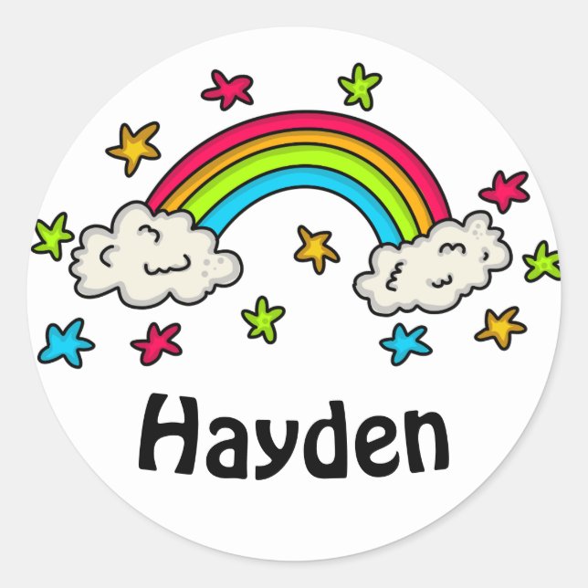 Farbige Regenbogen- und Sternenbezeichnung Kinder Runder Aufkleber (Vorderseite)