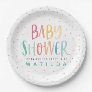 Farbige Regenbogenbaby-Dusche Pappteller
