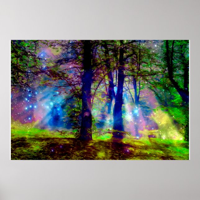 Farbige Regenbogenbäume Enchanted Forest  Poster (Vorne)