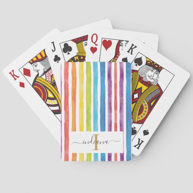 Farbige Regenbogenfarben, Monogramm Name Wasserfar Spielkarten (Rückseite)