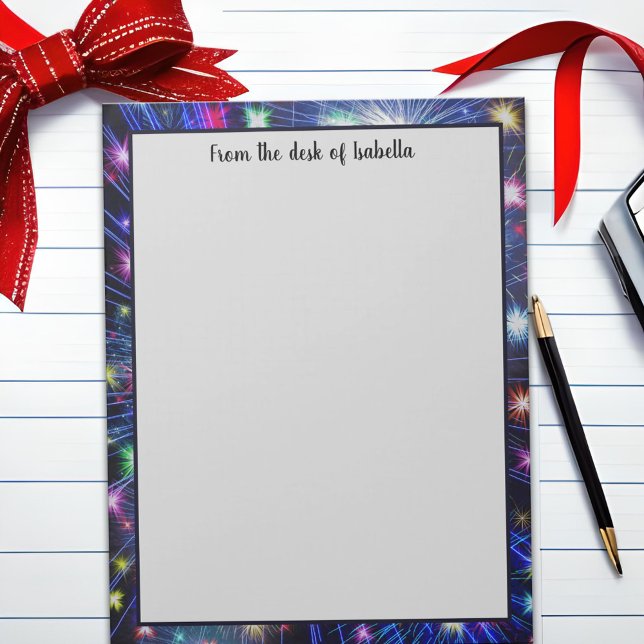 Farbige Regenbogenfeuerwerke, Nachtschwärme, Feier Notizblock (Colorful rainbow fireworks border notepad)