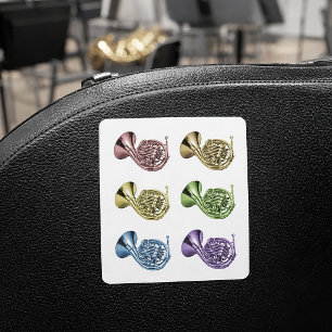 Farbige Regenbogenfrenchhorn Pop-Art-Musik Muster Quadratischer Aufkleber