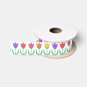 Farbige Regenbogenhauben, Frühlingsblumen Satinband