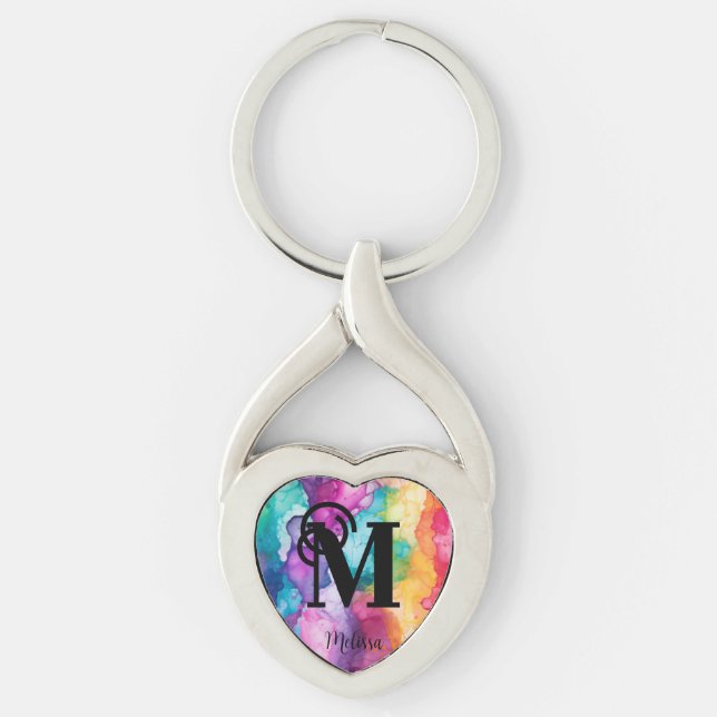 Farbige Regenbogenmonogramm Schlüsselanhänger (Vorderseite)