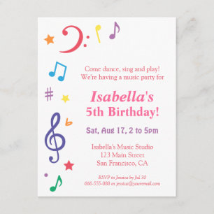 Farbige Regenbogenmusik Geburtstagsparty Einladung
