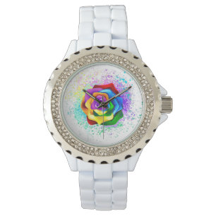 Farbige Regenbogenrose Armbanduhr