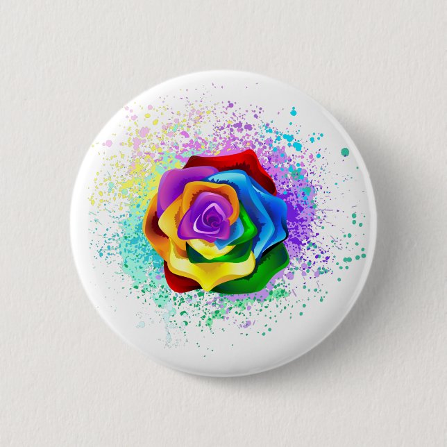Farbige Regenbogenrose Button (Vorderseite)