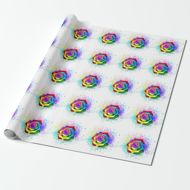 Farbige Regenbogenrose Geschenkpapier (Ungerollt)