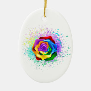 Farbige Regenbogenrose Keramik Ornament
