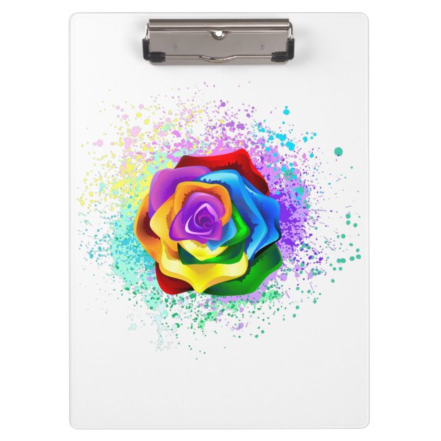 Farbige Regenbogenrose Klemmbrett (Vorderseite)