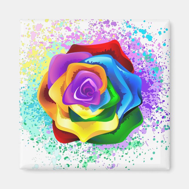 Farbige Regenbogenrose Magnet (Vorne)