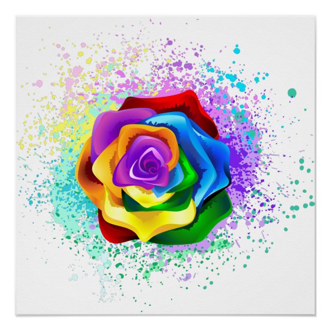 Farbige Regenbogenrose Poster (Vorderseite)