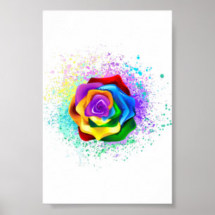 Farbige Regenbogenrose Poster