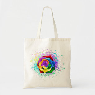 Farbige Regenbogenrose Tragetasche