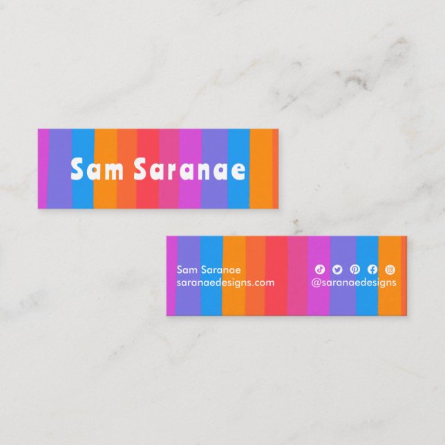 Farbige Regenbogenstreifen Minimalistische Coole R Mini Visitenkarte (Vorne/Hinten)