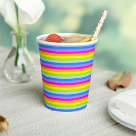 Farbige Regenbogenstreifen, rosa lila Party Pappbecher