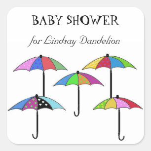 Farbige Regenschirme  Babyparty Quadratischer Aufkleber